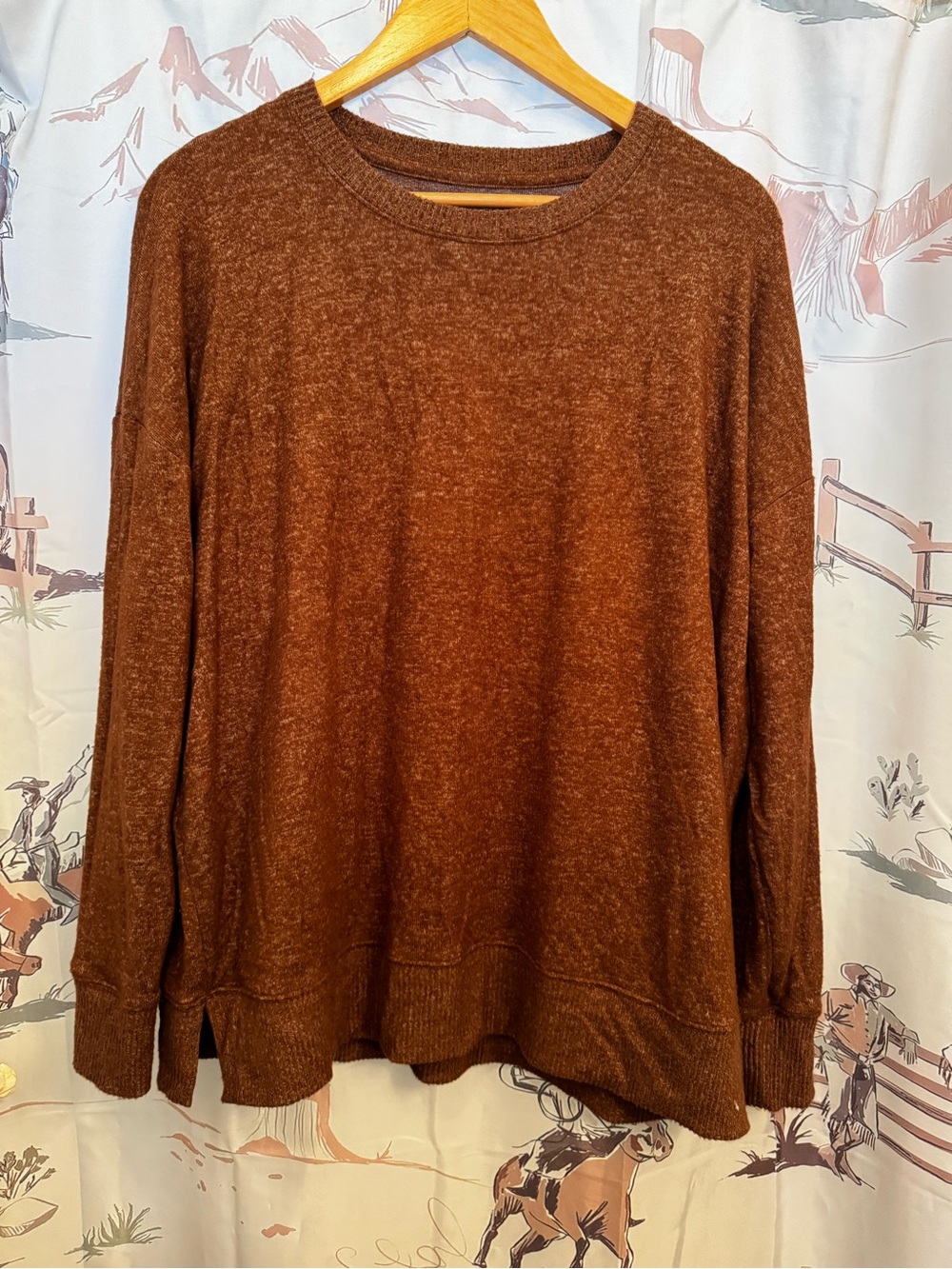 Casual Brown Crewneck Long-Sleeve Sweater Shirt.